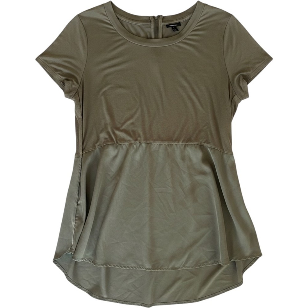 Mossimo Womens XXL Olive Green Mixed Media High Low Short Sleeve Zipper Back Top